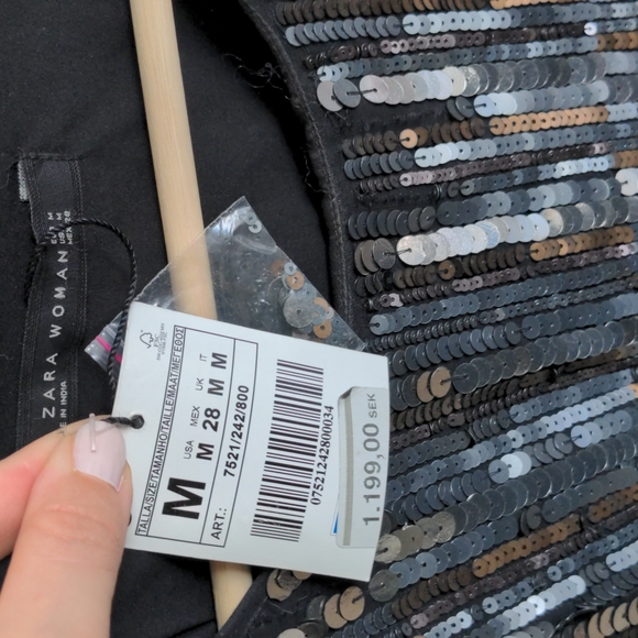 New With Tag Zara Sequin Dress Silver Pewter Bronze Black Metallic M - Picture 5 of 5